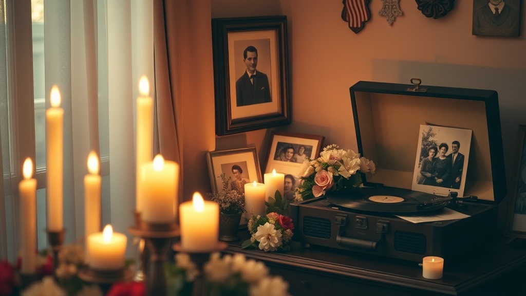 Velas y flores conmemorativas